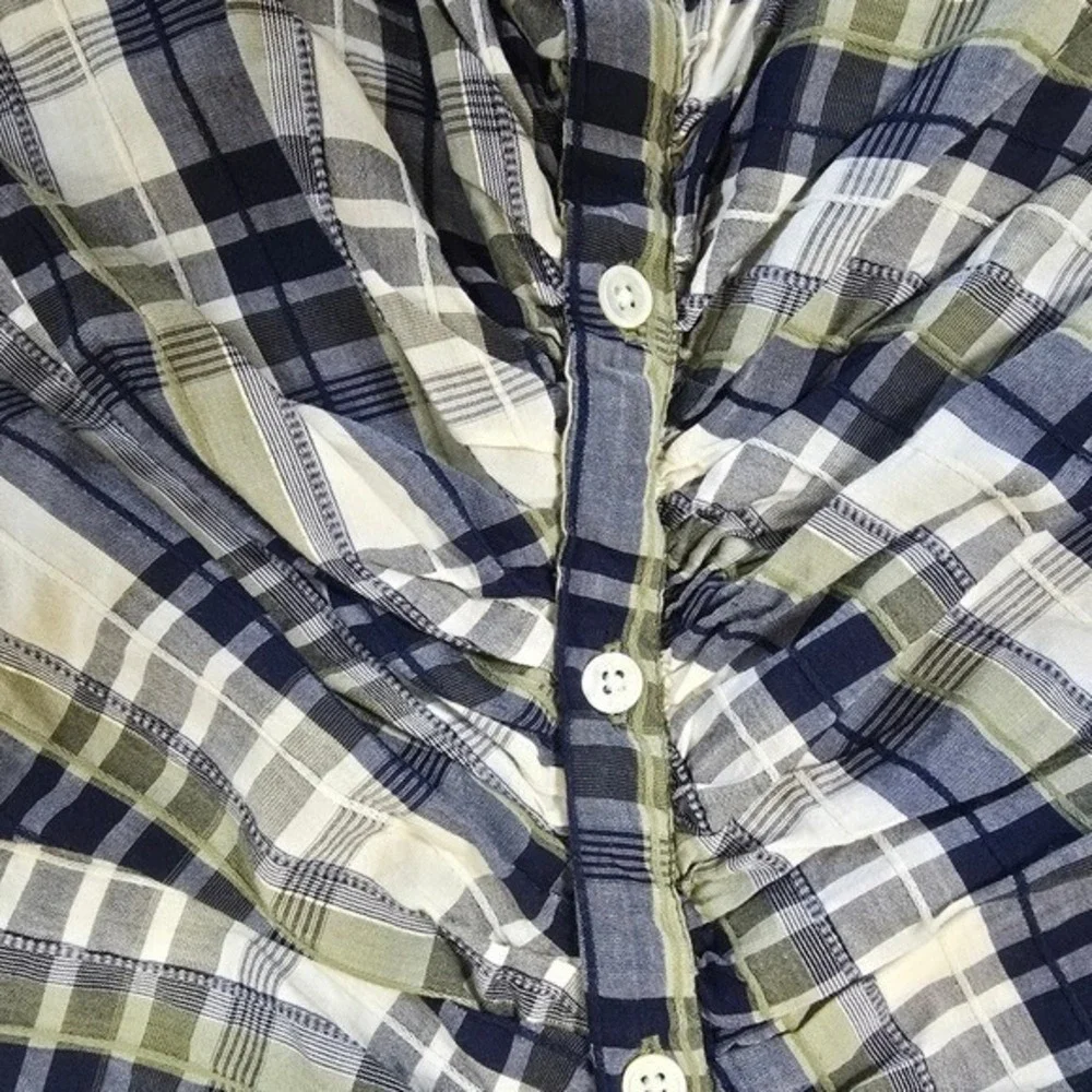 Veronica Beard Plaid Ruched Front Shirt Dress Navy Olive Green Size 2 - Picture 5 of 11